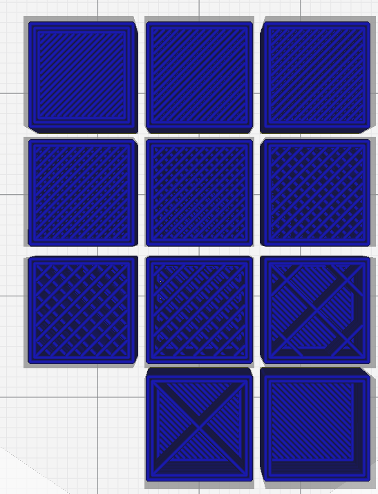 the above picture shows infill percentages of 100% 90% 80% 70% 60% 50% 40% 30% 20%      10% 0%