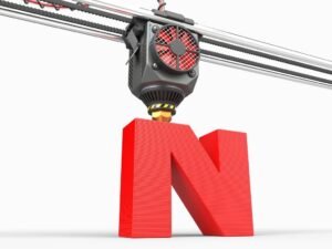 printing of letter N under 3D printer head. 3d illustration image
