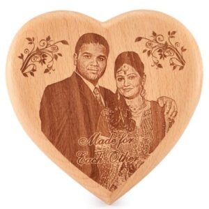 Laser Engraved Personalized Photo Wooden Plaque hart shape 7 X 7 Inches