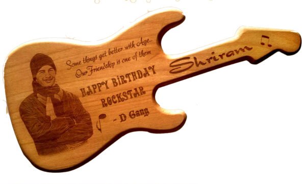 wood plank guitar shape laser engraving 7X16 inches image